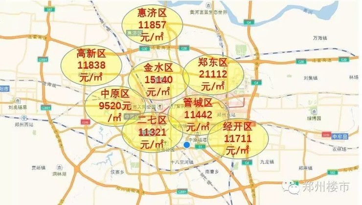 郑州目前各区域房价地图(10月)▼