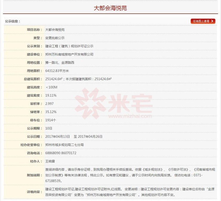萬科大都會公示信息
