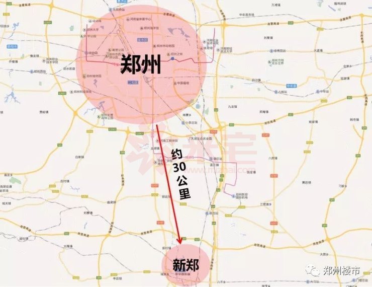 新郑市区距离郑州主城区距离约30公里.