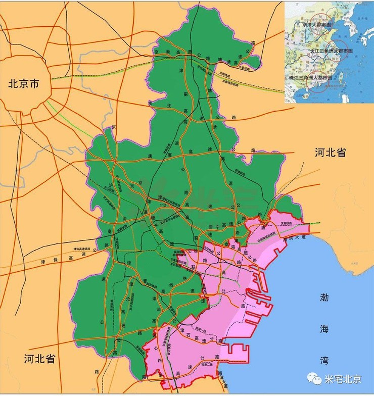 1 从地图中可以看出,滨海新区很大,面积2270平方公里,超过天津总面积