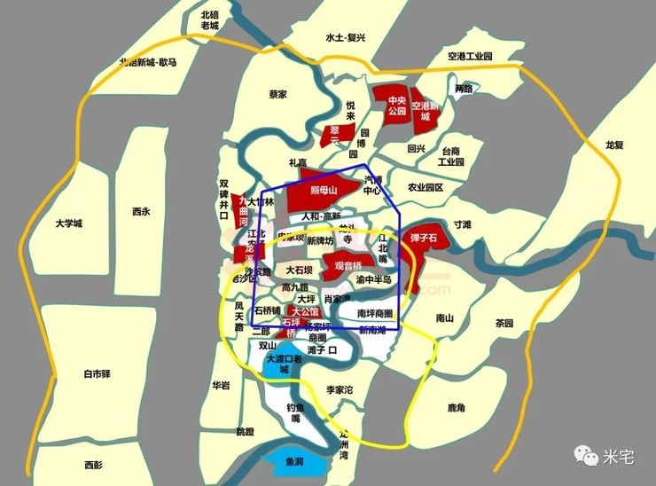即可. 图中的第二个黄色小环圈,就是重庆内环高速.