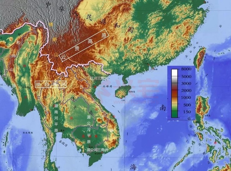 图/云贵高原和掸邦高原地形图