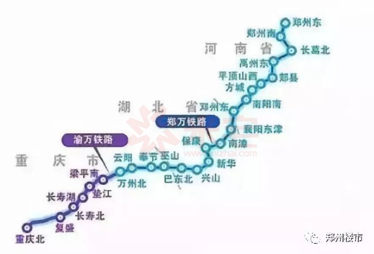 郑万铁路河南段,线路从郑州东站引出,经郑州南,长葛北,禹州,郏县