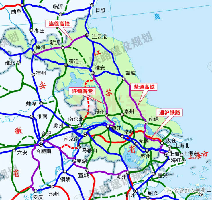 2020年江苏省高速铁路网示意图▽