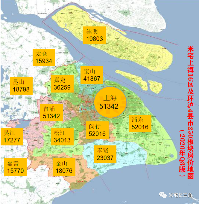 首发!上海 环沪20区县250板块房价地图(2020年7月)