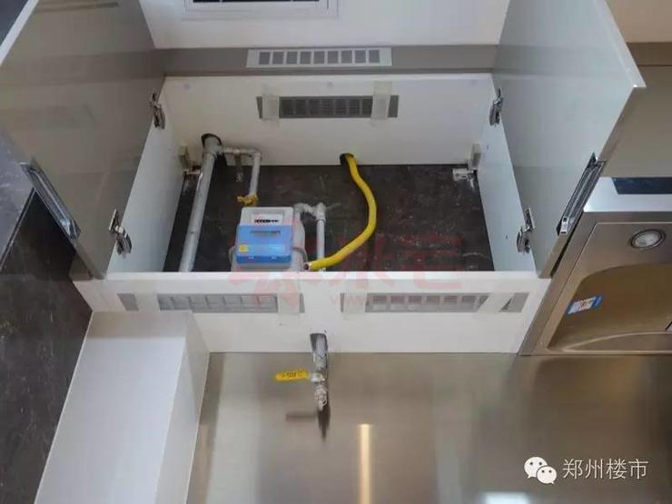 燃气立管是包起来的,气表在吊柜里,吊柜有通气格栅▼