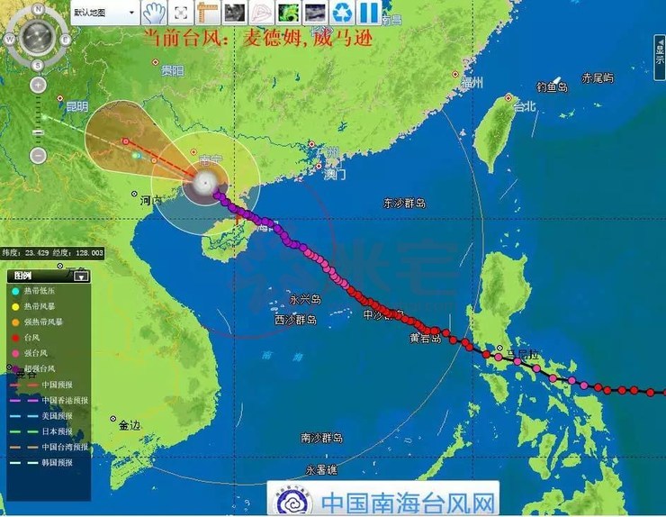 威马逊台风移动轨迹以及风力变化图