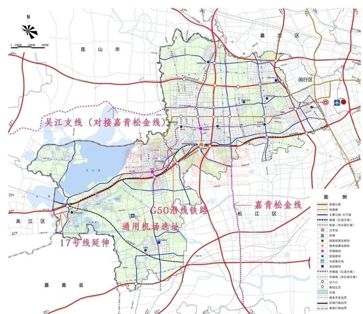 2020年版上海青浦区交通规划图 2021年1月官宣的沪苏嘉城际铁路